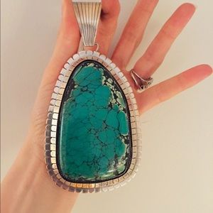 XL Vintage Turquoise/ Sterling Silver Pendant